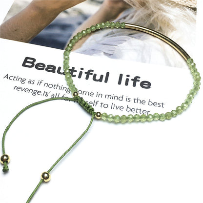 Natural Peridot Gemstone Braid Rope Macrame Adjustable Bracelet Tiny Beads Gemstone Bracelet with Gold Spacer