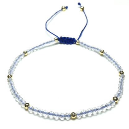 Natural Clear Quartz Gemstone Braid Rope Macrame Adjustable Bracelet Tiny Beads Gemstone Bracelet with Gold Beads Spacer