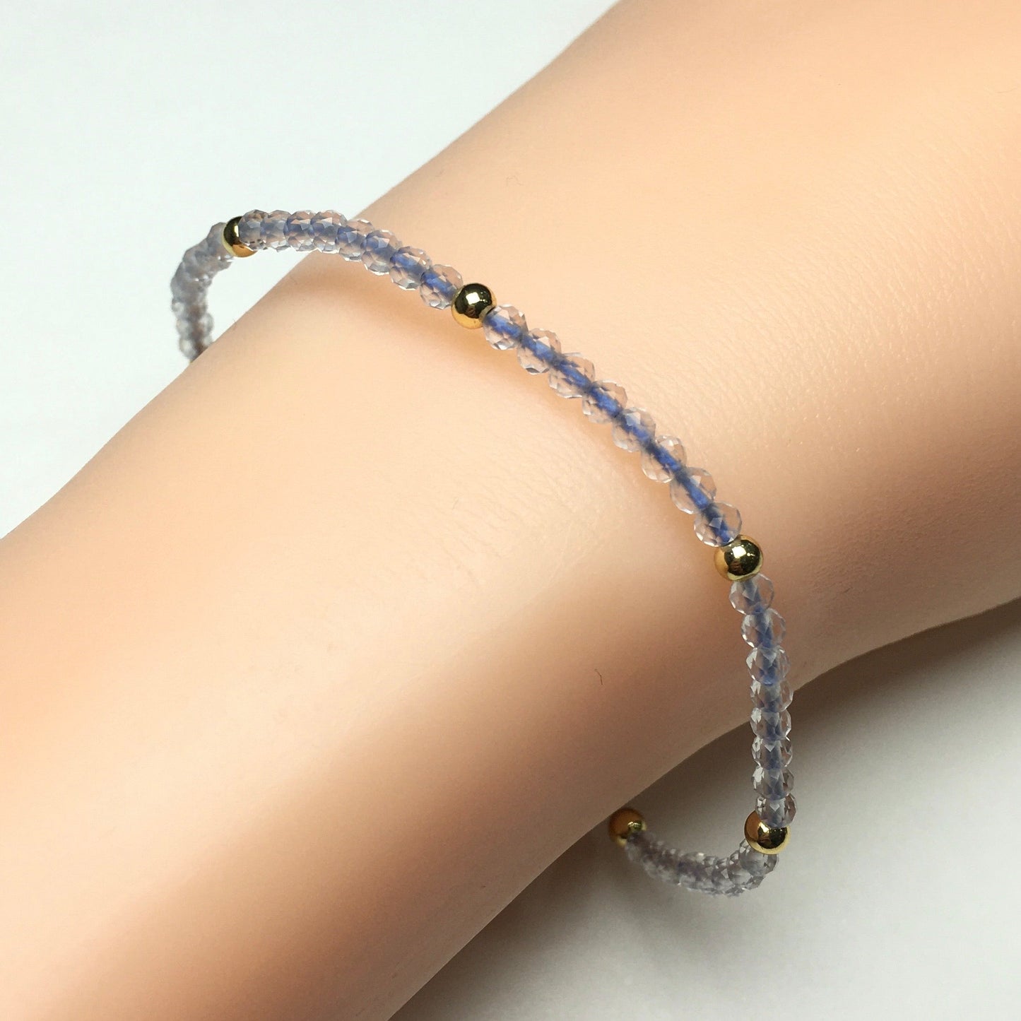 Natural Clear Quartz Gemstone Braid Rope Macrame Adjustable Bracelet Tiny Beads Gemstone Bracelet with Gold Beads Spacer