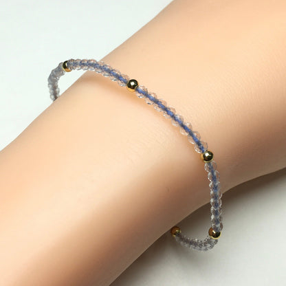 Natural Clear Quartz Gemstone Braid Rope Macrame Adjustable Bracelet Tiny Beads Gemstone Bracelet with Gold Beads Spacer