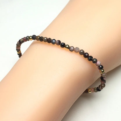Natural Pink Rhodonite Gemstone Braid Rope Macrame Adjustable Bracelet Tiny Beads Gemstone Bracelet with Gold Beads Spacer