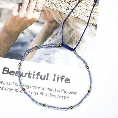 Natural Clear Quartz Gemstone Braid Rope Macrame Adjustable Bracelet Tiny Beads Gemstone Bracelet with Gold Beads Spacer