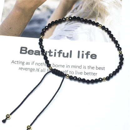 Natural Black Spinel Gemstone Braid Rope Macrame Adjustable Bracelet Tiny Beads Gemstone Bracelet with Gold Beads Spacer