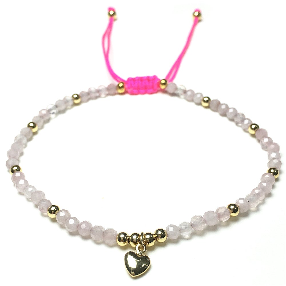 Rose Quartz Gemstone Braid Rope Macrame Adjustable Bracelet Tiny Beads Gemstone Bracelet with Love Heart Charm