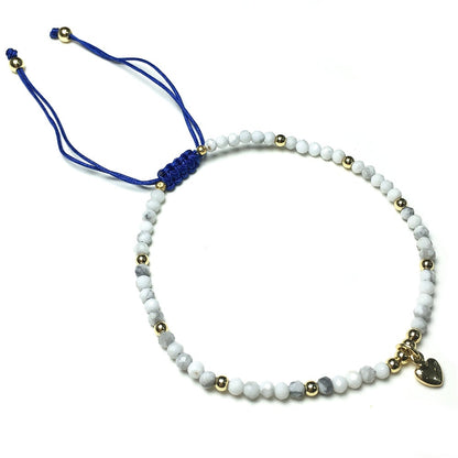 Howlite Gemstone Braid Rope Macrame Adjustable Bracelet Tiny Beads Gemstone Bracelet with Love Heart Charm