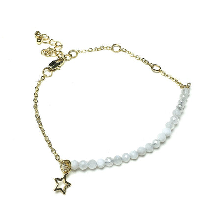 Moonstone Gemstone Adjustable Bracelet Tiny Beads Gemstone Gold Plated Chain Linked Bracelet for Women