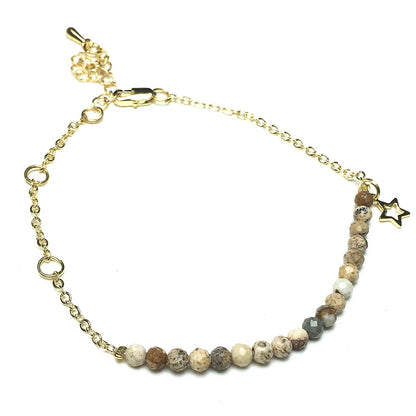 Picture Jasper Gemstone Adjustable Bracelet Tiny Beads Gemstone Gold Plated Chain Linked Bracelet for Women