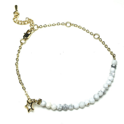 Howlite Gemstone Adjustable Bracelet Tiny Beads Gemstone Gold Plated Chain Linked Bracelet for Women