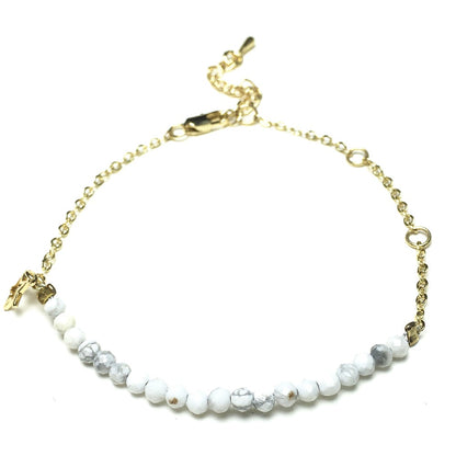 Howlite Gemstone Adjustable Bracelet Tiny Beads Gemstone Gold Plated Chain Linked Bracelet for Women