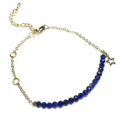 Lapis Lazuli Gemstone Linked Bracelet Custom Beads Adjustable Beads Stone Bracelet