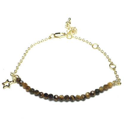 Tiger Eyes Gemstone Adjustable Bracelet Tiny Beads Gemstone Gold Plated Chain Linked Bracelet for Women