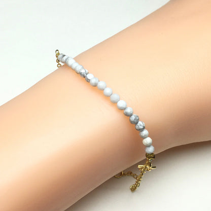 Howlite Gemstone Adjustable Bracelet Tiny Beads Gemstone Gold Plated Chain Linked Bracelet for Women