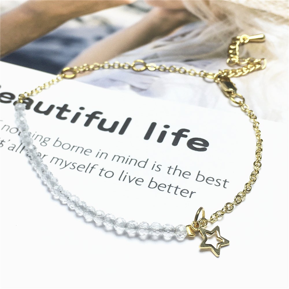Clear Quartz Gemstone Linked Bracelet Custom Beads Adjustable Beads Stone Bracelet