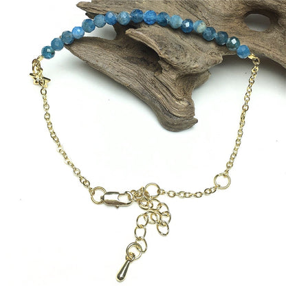 Blue Apatite Gemstone Adjustable Bracelet Tiny Beads Gemstone Gold Plated Chain Linked Bracelet for Women