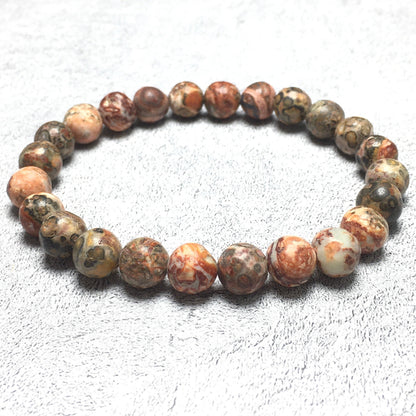 Red Leopard Jasper Gemstone Round Beaded Stone Bracelet