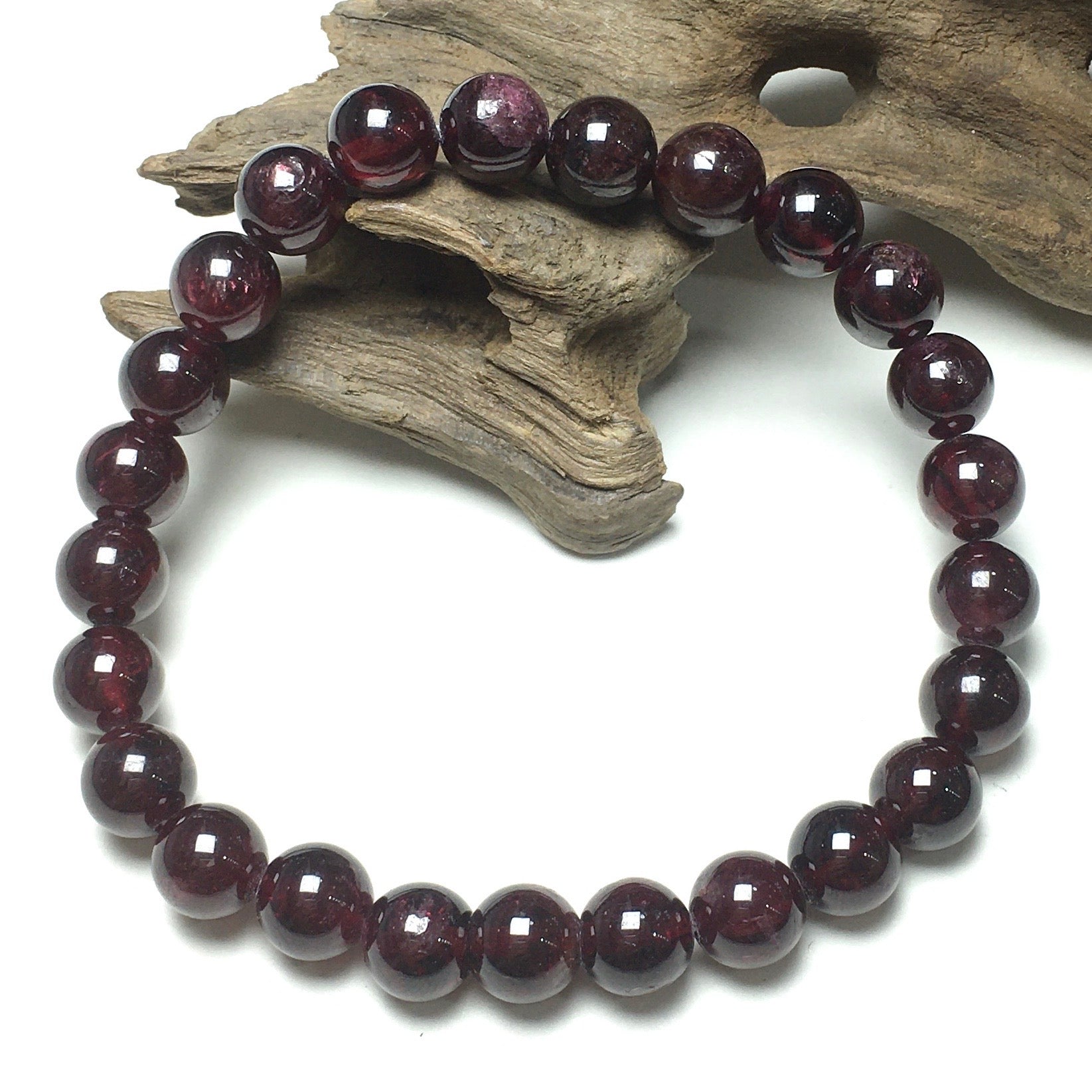 Natural Garnet Gemstone Beads Handmade Stretchy Bracelet