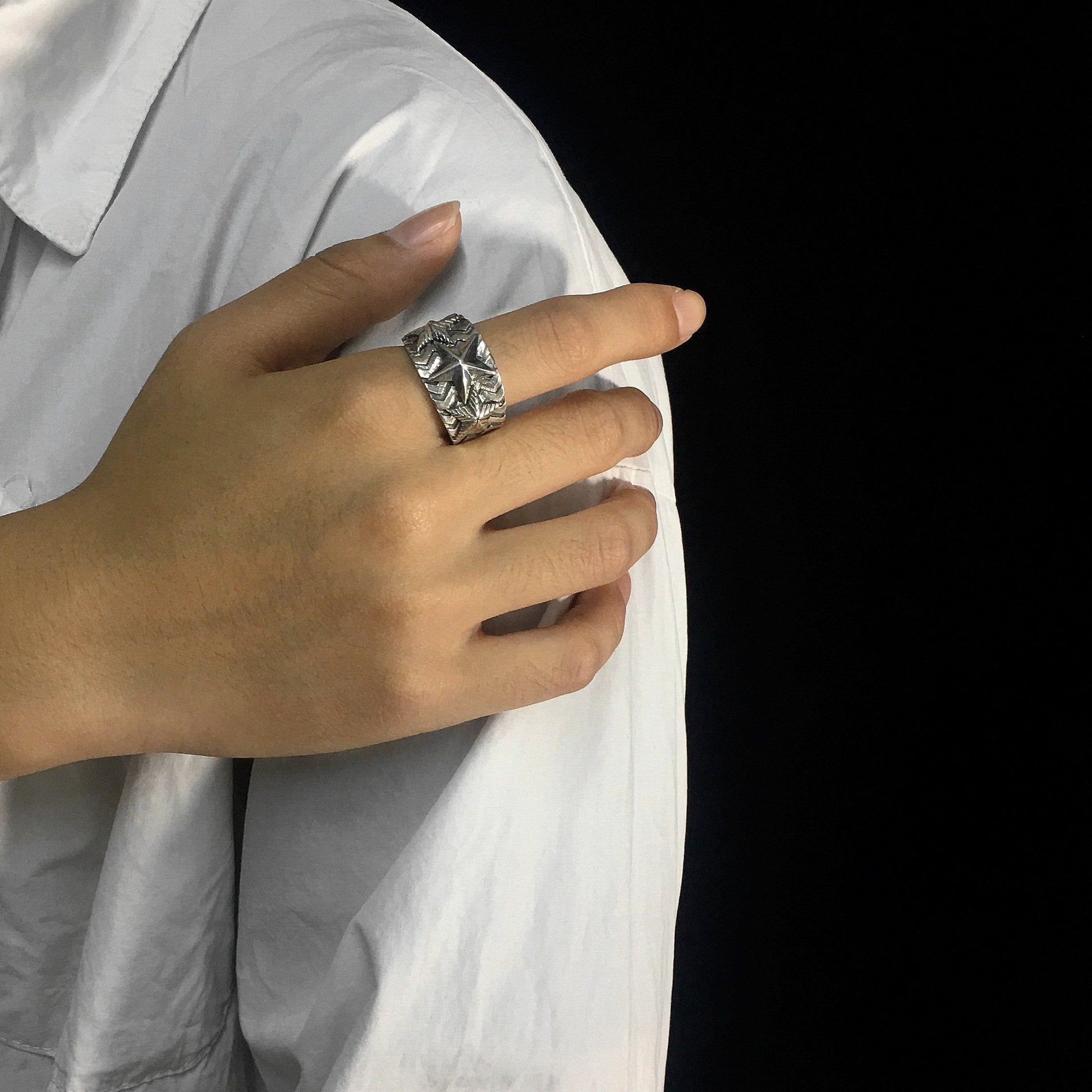Fivepointed Star Sterling Silver Ring Female Men Fashion Hiphop Ring
