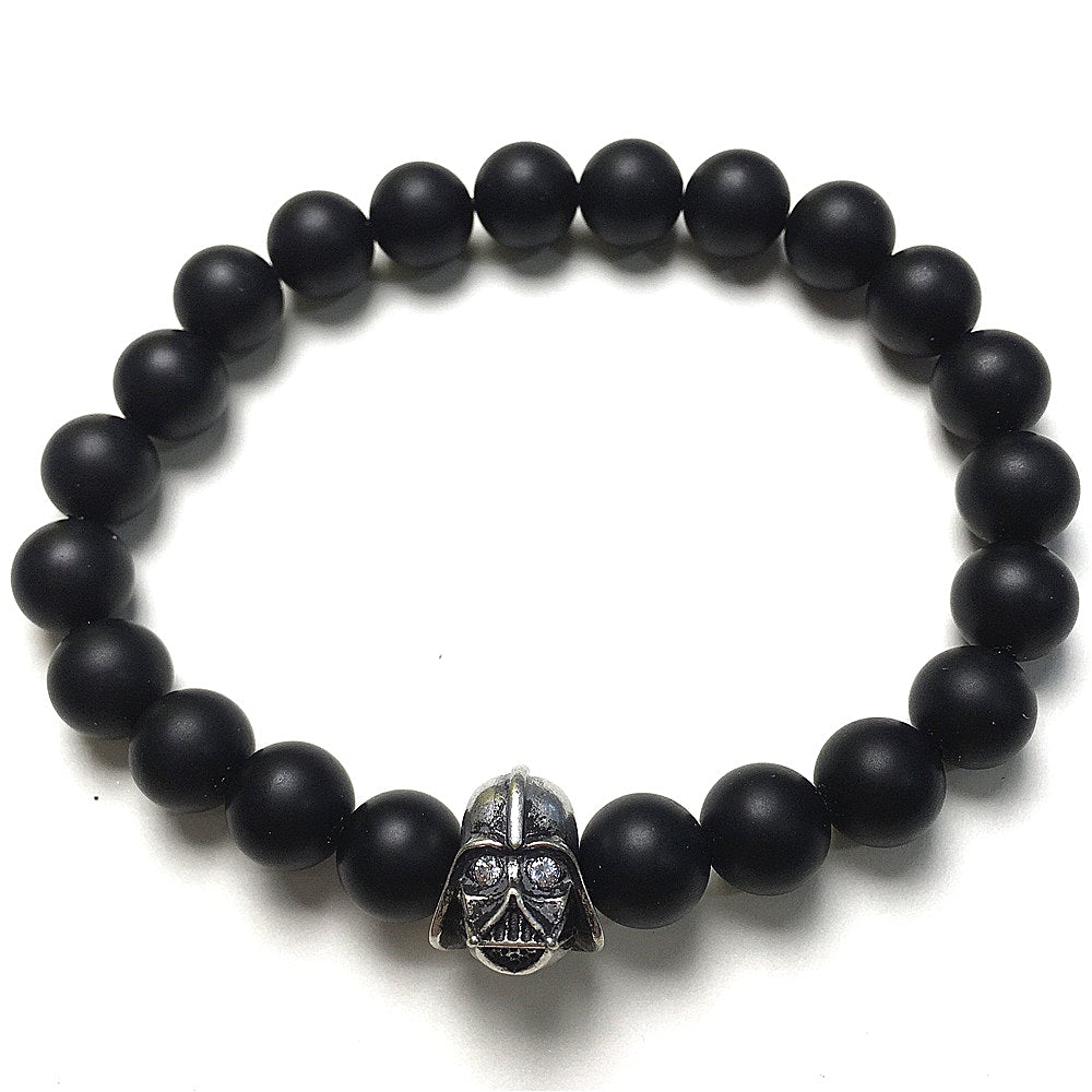 Black Matte Onyx Beads Gemstone with Imperial Darth Vader Charms Jewellery Elastic Handmade Bracelets