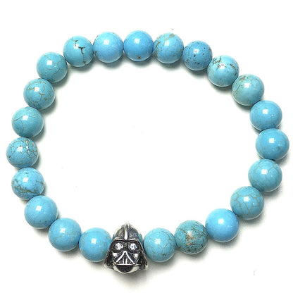 Blue Turqouise Beads Gemstone with Imperial Darth Vader Charms Jewellery Elastic Handmade Bracelets