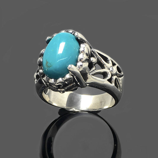 Turquoise 925 Sterling Silver Oval Gemstone Ring Jewellery