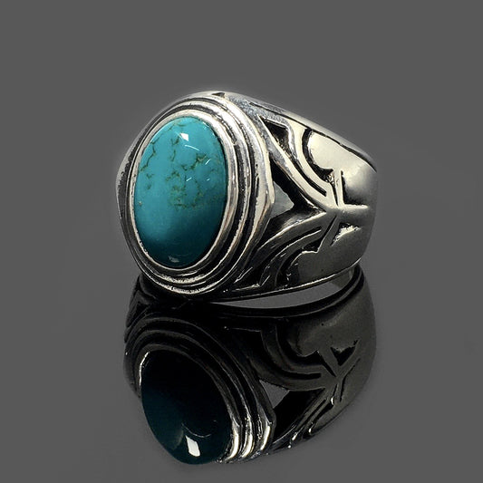 Sterling Silver Genuine Boho Oval Turquoise Ring