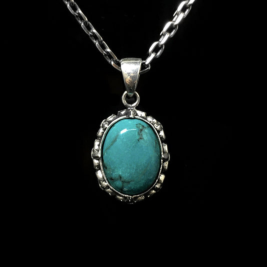 Sterling Silver Oval Turquoise Pendant Handmade Jewellery