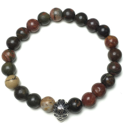Gemstone Beaded Picasso Stone Elastic Stretch Bracelet Tattoo Skull Design