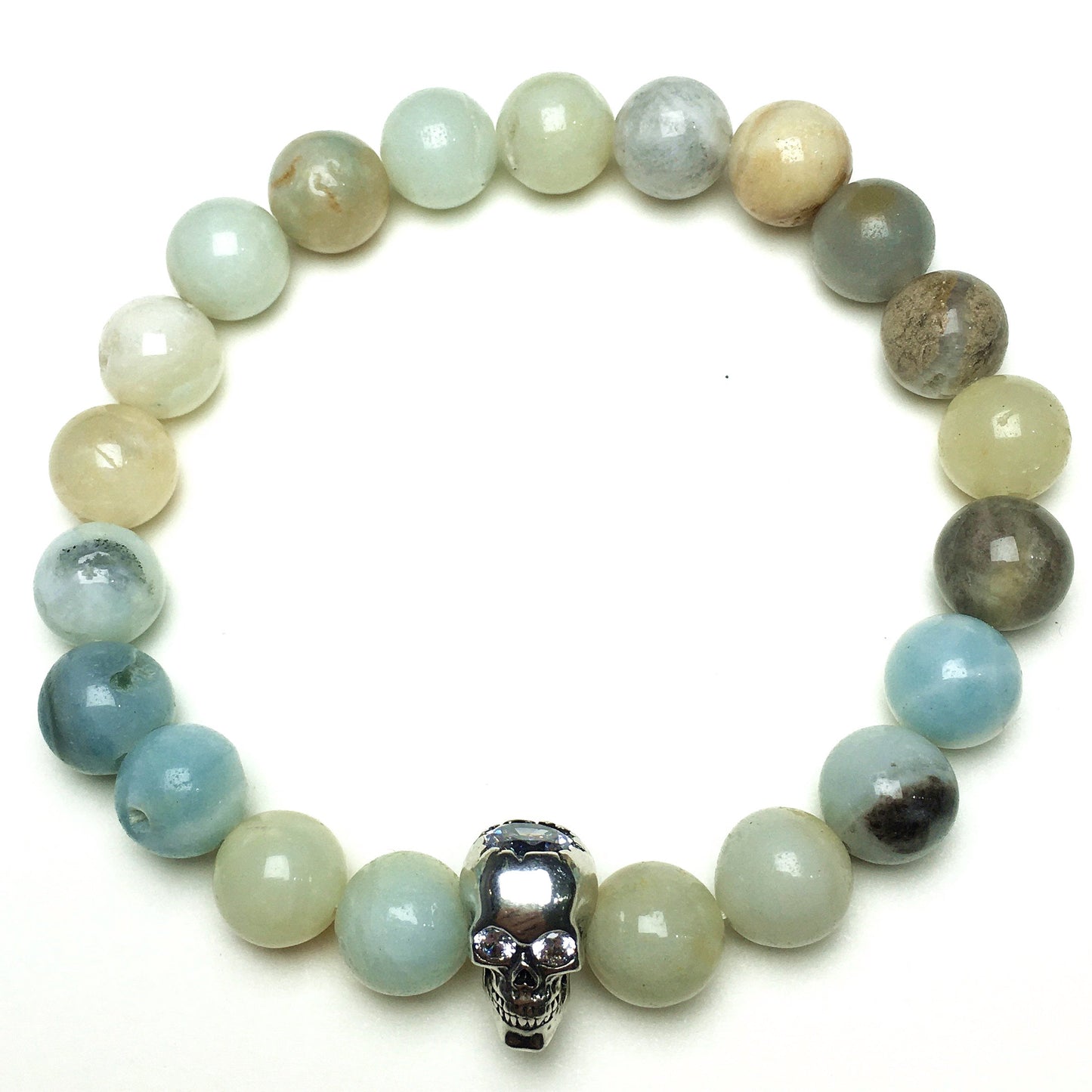 Amazonite Stretch Bracelet with Crystal Skull Semi Precious Gemstone Elastic Beaded Bracelet