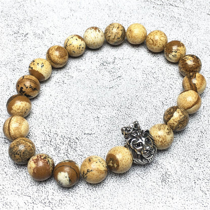 Natural Picture Jasper Gemstone Bracelet Beaded Adjustable Bracelet Lion King Design