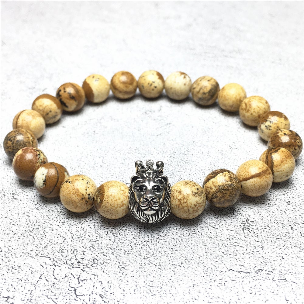 Natural Picture Jasper Gemstone Bracelet Beaded Adjustable Bracelet Lion King Design