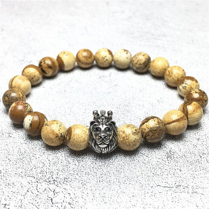 Natural Picture Jasper Gemstone Bracelet Beaded Adjustable Bracelet Lion King Design