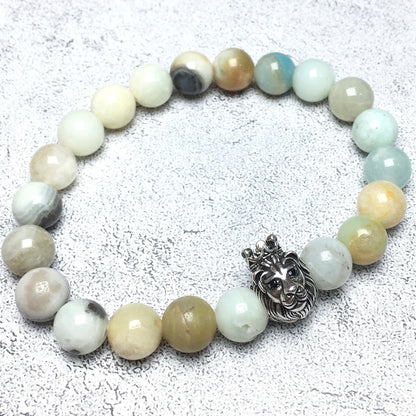 Natural Amazonite Gemstone Bracelet Beaded Adjustable Bracelet Lion King Design