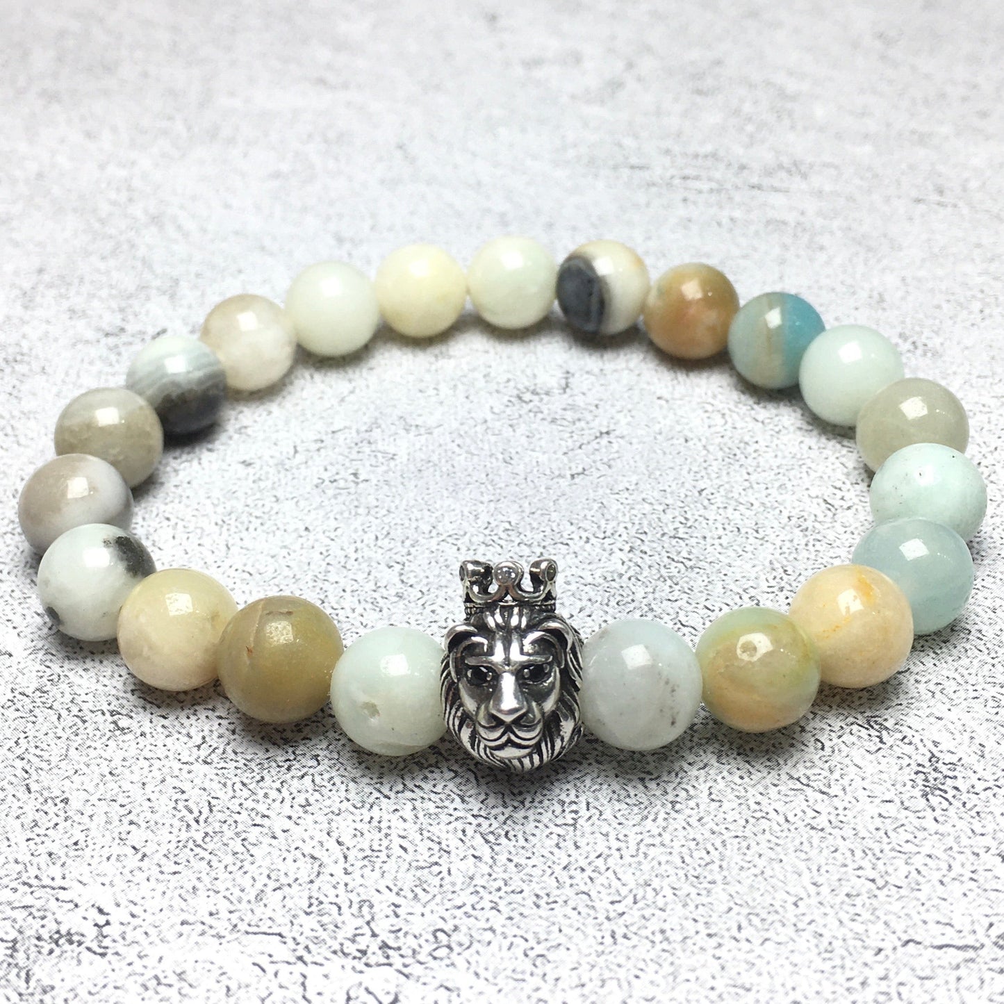 Natural Amazonite Gemstone Bracelet Beaded Adjustable Bracelet Lion King Design