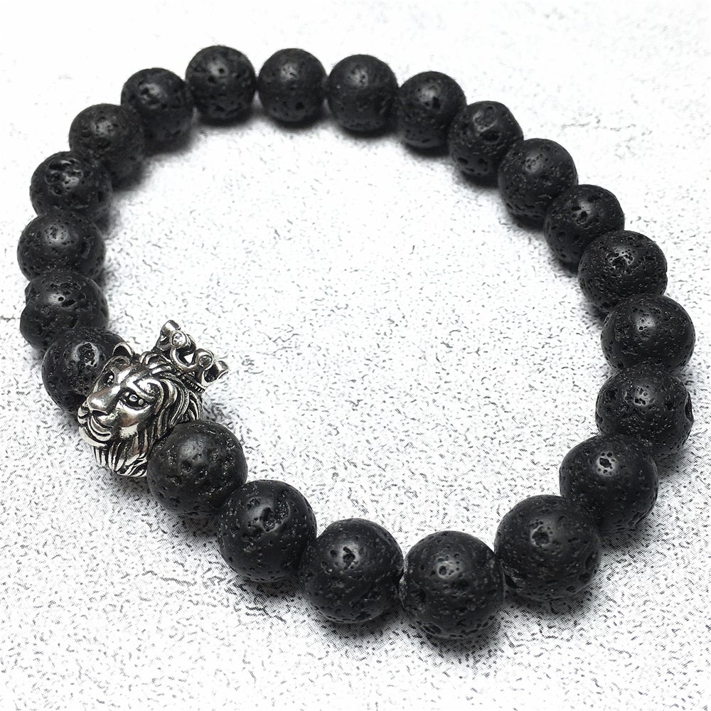 Natural Lava Stone Gemstone Bracelet Beaded Adjustable Bracelet Lion King Design