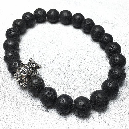 Natural Lava Stone Gemstone Bracelet Beaded Adjustable Bracelet Lion King Design