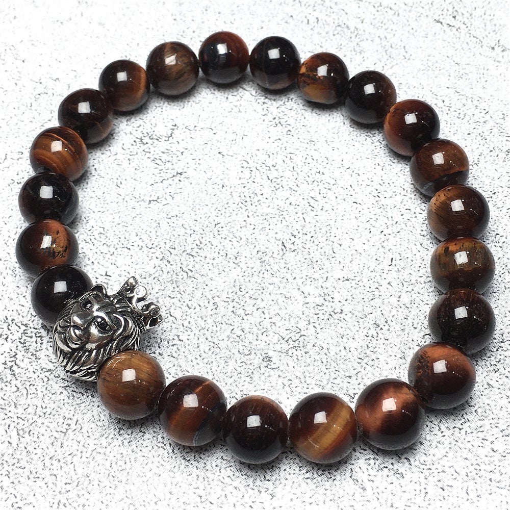 Natural Red Tiger Eyes Gemstone Bracelet Beaded Adjustable Bracelet Lion King Design