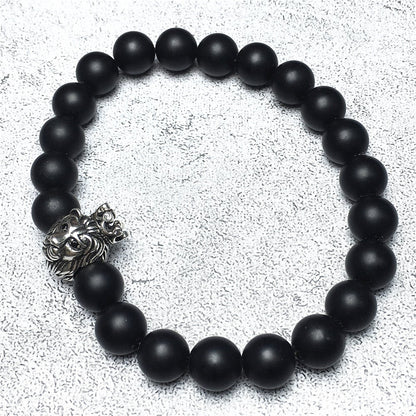 Natural Matte Onyx Gemstone Bracelet Beaded Adjustable Bracelet Lion King Design