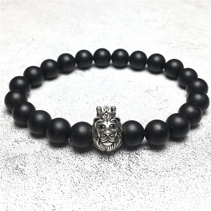 Natural Matte Onyx Gemstone Bracelet Beaded Adjustable Bracelet Lion King Design
