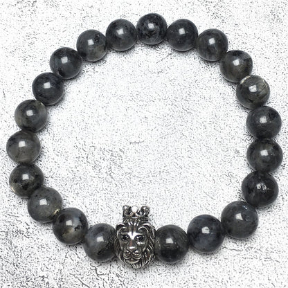 Natural Labradorite Gemstone Bracelet Beaded Adjustable Bracelet Lion King Design