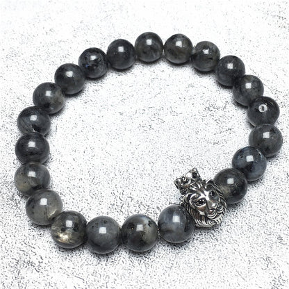 Natural Labradorite Gemstone Bracelet Beaded Adjustable Bracelet Lion King Design