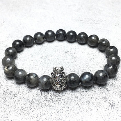 Natural Labradorite Gemstone Bracelet Beaded Adjustable Bracelet Lion King Design