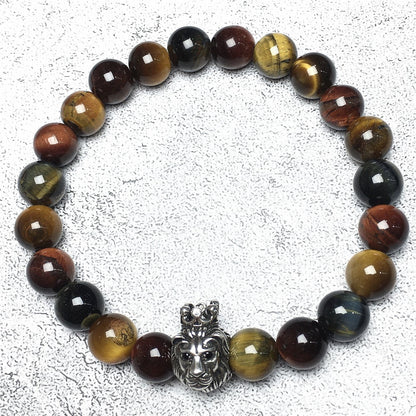 Natural Colorful Tiger Eyes Gemstone Bracelet Beaded Adjustable Bracelet Lion King Design