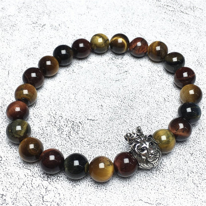 Natural Colorful Tiger Eyes Gemstone Bracelet Beaded Adjustable Bracelet Lion King Design