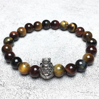 Natural Colorful Tiger Eyes Gemstone Bracelet Beaded Adjustable Bracelet Lion King Design