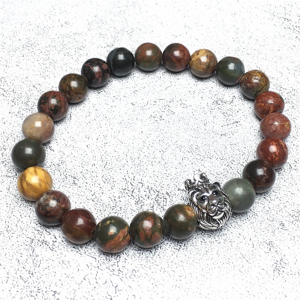 Natural Picasso Jasper Gemstone Bracelet Beaded Adjustable Bracelet Lion King Design