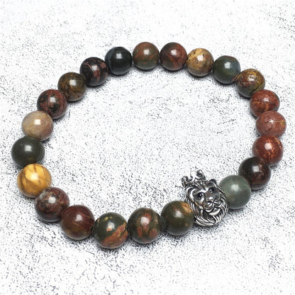 Natural Picasso Jasper Gemstone Bracelet Beaded Adjustable Bracelet Lion King Design