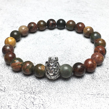 Natural Picasso Jasper Gemstone Bracelet Beaded Adjustable Bracelet Lion King Design