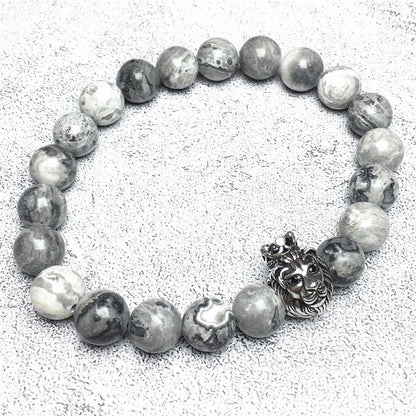 Natural Map Stone Gemstone Bracelet Beaded Adjustable Bracelet Lion King Design
