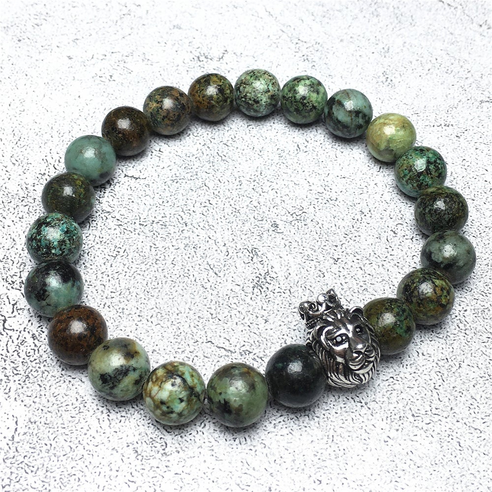 Natural African Turquoise Gemstone Bracelet Beaded Adjustable Bracelet Lion King Design