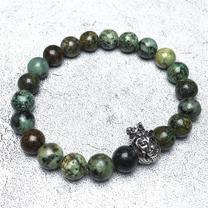 Natural African Turquoise Gemstone Bracelet Beaded Adjustable Bracelet Lion King Design